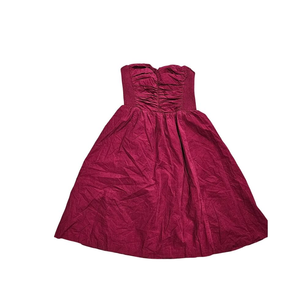 Anthropologie HD Paris strapless mini dress Magenta corduroy womens small 2